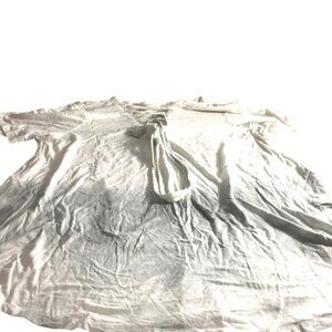 Woman’s Short Sleeve Blouse White/Gray Marbled Tie Neck Size Medium